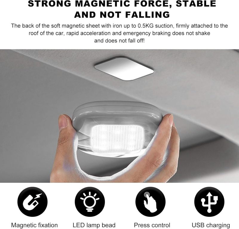 Magnetic Dome Light Grey ABS 10 LED Beads - USB Rechargeable Multi Functional Car Ceiling Light for Interior Camping Home Use - Image 5