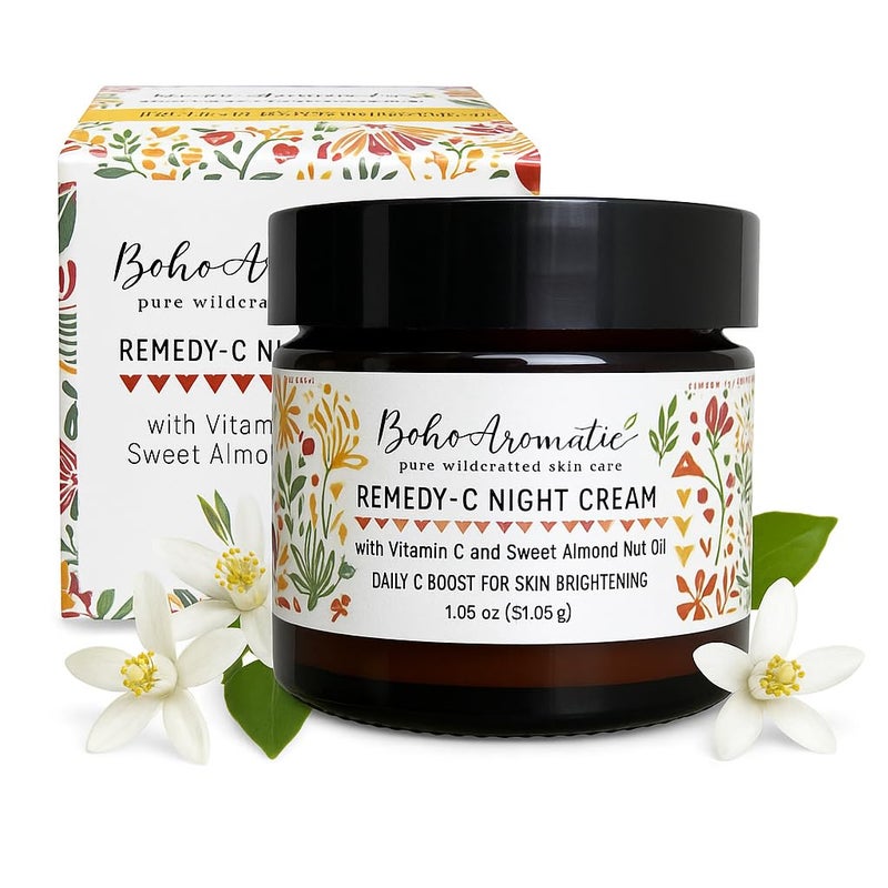 Boho Aromatic Vitamin C Night Cream for Face, Brightening Vitamin C Moisturizer Face Cream â€“ Hydrating Rich Night Serum Cream in Eco-Friendly Glass Jar, cruelty free Remedy-C - Image 1