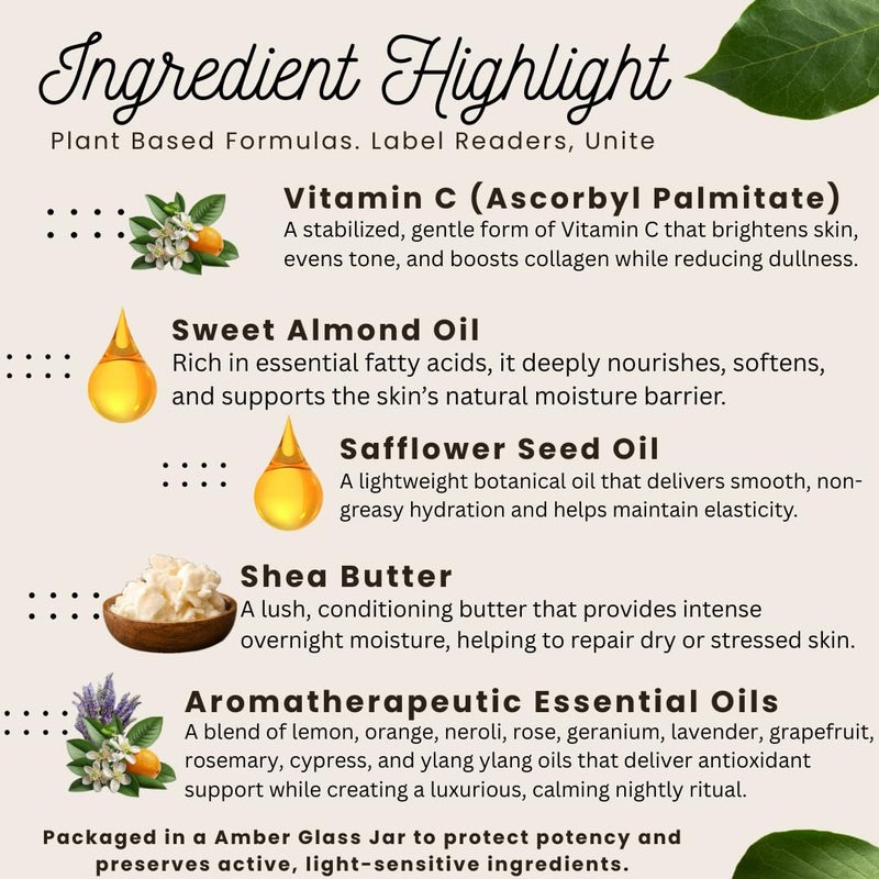 Boho Aromatic Vitamin C Night Cream for Face, Brightening Vitamin C Moisturizer Face Cream â€“ Hydrating Rich Night Serum Cream in Eco-Friendly Glass Jar, cruelty free Remedy-C - Image 5