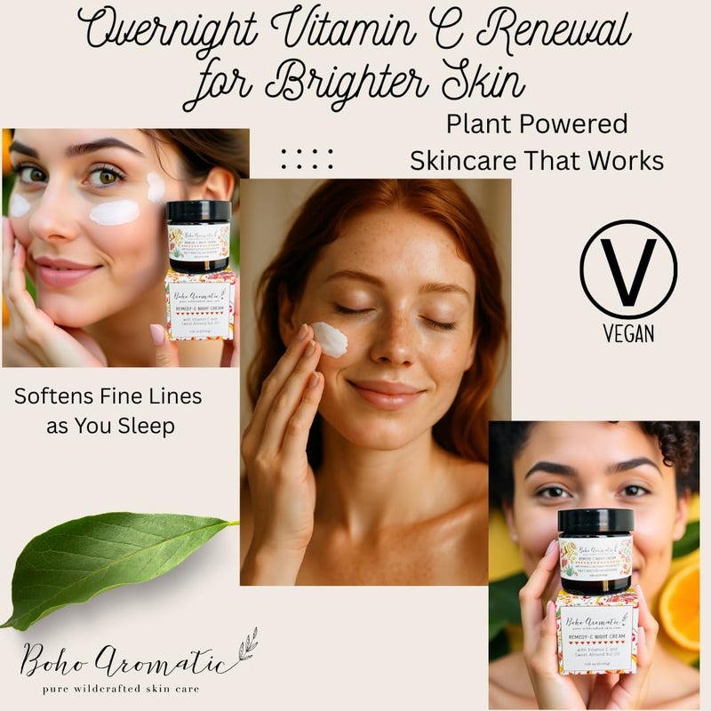 Boho Aromatic Vitamin C Night Cream for Face, Brightening Vitamin C Moisturizer Face Cream â€“ Hydrating Rich Night Serum Cream in Eco-Friendly Glass Jar, cruelty free Remedy-C - Image 4