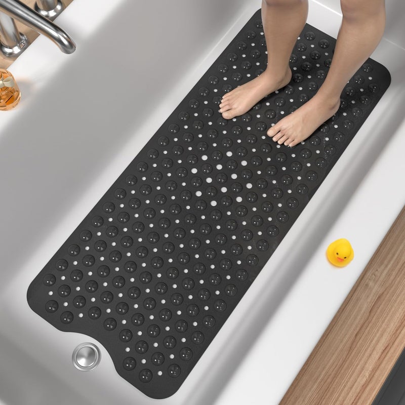 HITSLAM Bath Mat for Tub Non Slip Bathtub Mat 40 x 16 Inch Extra Long Bath Tub Mat Machine Washable Bathroom Shower Mat with Suction Cups and Drain Holes Soft on Feet Clear Black