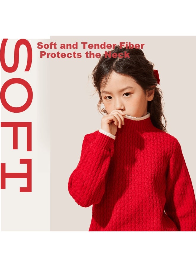 Pepco Girls' Sweater Winter New Colorblock Warm Knit Top Kids Wool Base Layer - Image 1