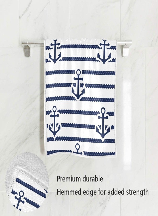 Vdsrup Nautical Stripes Anchors Hand Towels Ocean Sea Summer Anchor Towel Soft Kitchen Tea Towels Dish Washcloths Thin Guest Face Towel Portable Bath Decorations Housewarming Gifts 16 X 30 in - Image 2