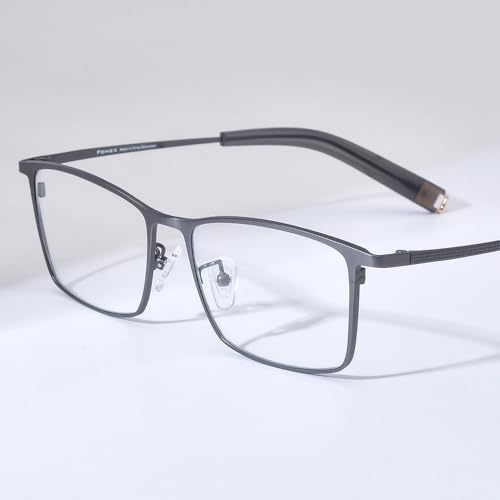 FONEX Pure Titanium Glasses Frame Men Square Eyeglasses Optical Eyewear F8827 (85874 Grey, Clear) - Image 2