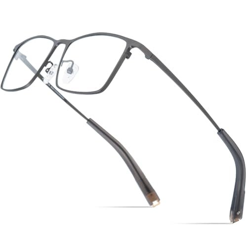 FONEX Pure Titanium Glasses Frame Men Square Eyeglasses Optical Eyewear F8827 (85874 Grey, Clear) - Image 1