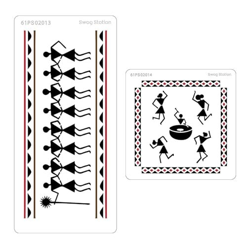 SWAGSTATION Warli Stencils for Painting -Tribal Art Stencils for Craft and Art Set - Tribal Dance Pose- Folk Art Stencil - 6X6 4x8 Inch - 2 Pcs - Reusable DIY Stencils for Home Decoration - Image 3