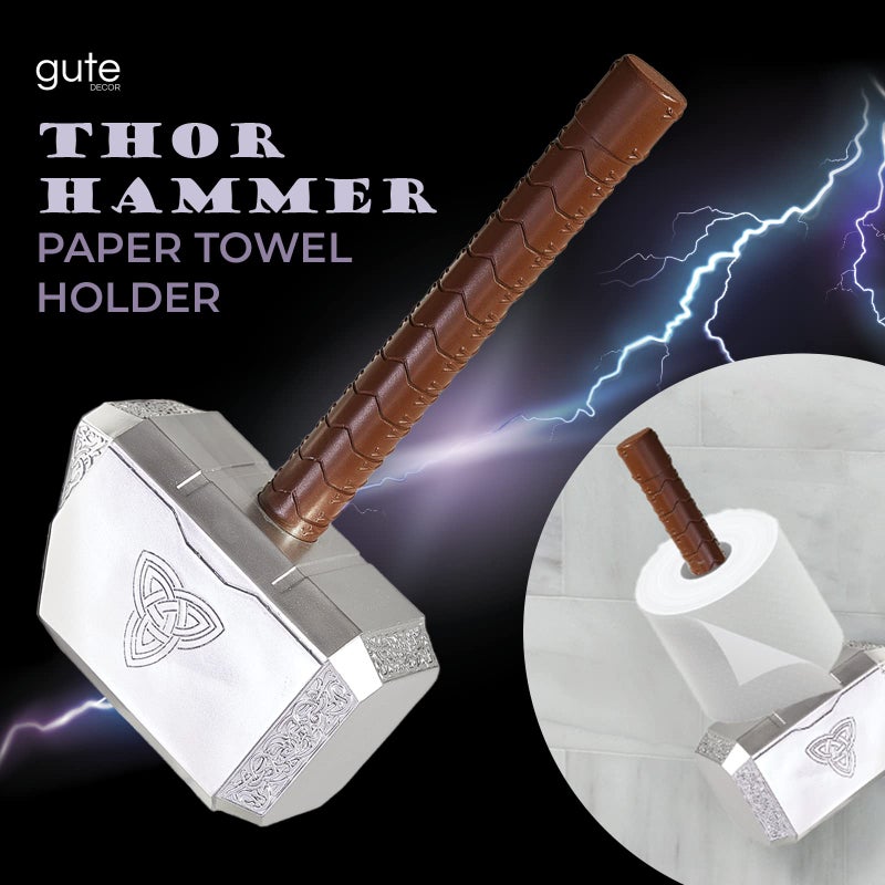 Thors Hammer Mjolnir Toilet Paper Roll Holder Gag Stocking Stuffer Channel The Power of Mighty Thor Themed Bathroom Decor Mounting Slots Included Papertowel Perfect Novelty Gifts