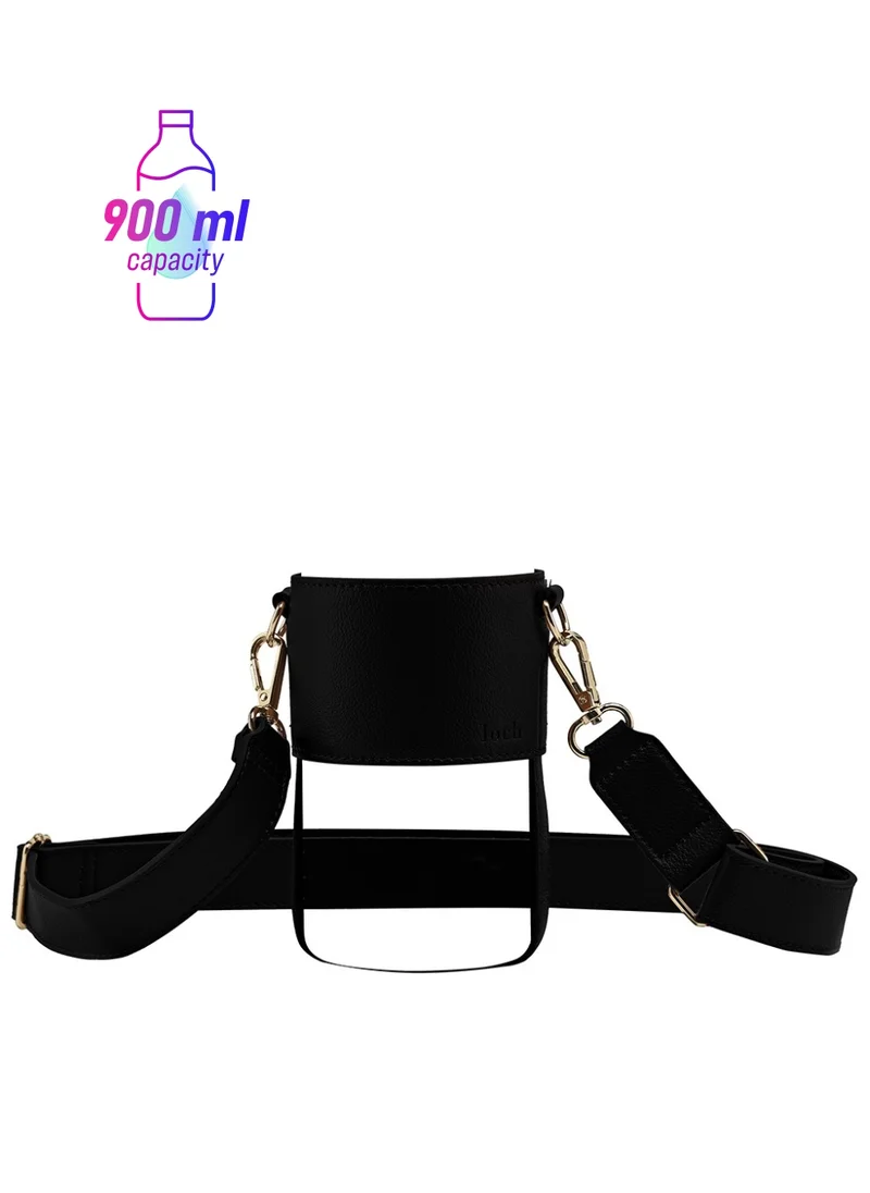 لوك Black Adjustable Vegan-Leather Loch Strap with Gold Detailing for 900/1200 ml Bottles
