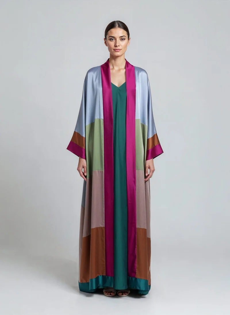 One Of A Kind Olive Mix Shades Satin Abaya Kaftan