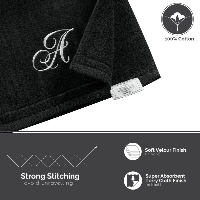 Creative Scents Monogrammed Towels Fingertip, Personalized Gift, 11 x 18 Inches - Set of 2 White Embroidered Towel - Extra Absorbent 100% Cotton - Soft Velour Finish - For Bathroom/ Kitchen/ Spa - Initial W (Black) - Image 4