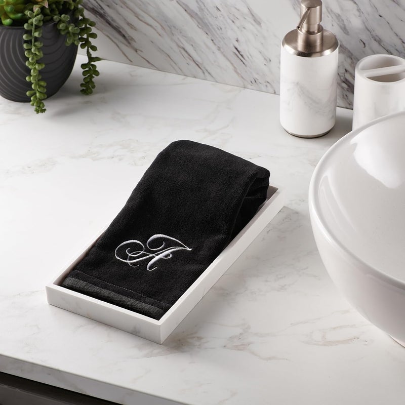 Creative Scents Monogrammed Towels Fingertip, Personalized Gift, 11 x 18 Inches - Set of 2 White Embroidered Towel - Extra Absorbent 100% Cotton - Soft Velour Finish - For Bathroom/ Kitchen/ Spa - Initial W (Black) - Image 3