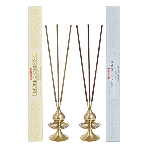 Sugandhim Agarbatti Handmade Prayer Stick Divine Chandana & Mystic Aura, 50gms x 2 Packs, 35 Sticks Each, Organic, Ayurvedic, Natural Holistic Fragrance, Hand Dipped, Non Toxic, Chemical Free - Image 1