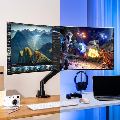AVLT Single 17"-57" Super Ultrawide Monitor Arm for Screens Up to 59.5 lbs, Premium Aluminum Desk Stand, Adjustable Pneumatic Height, Full Motion Swivel Tilt Rotation, USB-C&A Ports, Black - Image 4