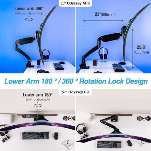 AVLT Single 17"-57" Super Ultrawide Monitor Arm for Screens Up to 59.5 lbs, Premium Aluminum Desk Stand, Adjustable Pneumatic Height, Full Motion Swivel Tilt Rotation, USB-C&A Ports, Black - Image 5