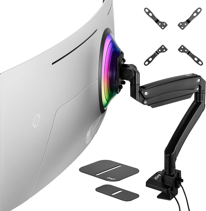 AVLT Single 17"-57" Super Ultrawide Monitor Arm for Screens Up to 59.5 lbs, Premium Aluminum Desk Stand, Adjustable Pneumatic Height, Full Motion Swivel Tilt Rotation, USB-C&A Ports, Black - Image 1