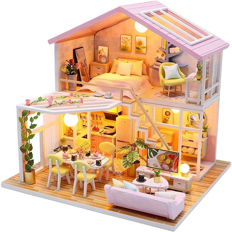 klarakoDIY Dollhouse Miniature Kit with Furniture Kits 3D Wooden Miniature House klarako2 Stories Miniature Dolls House Cottage Building Model - Image 2