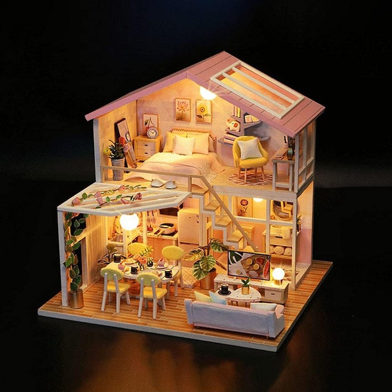 klarakoDIY Dollhouse Miniature Kit with Furniture Kits 3D Wooden Miniature House klarako2 Stories Miniature Dolls House Cottage Building Model - Image 4