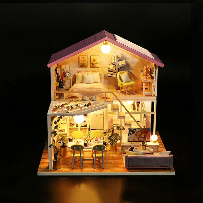 klarakoDIY Dollhouse Miniature Kit with Furniture Kits 3D Wooden Miniature House klarako2 Stories Miniature Dolls House Cottage Building Model - Image 5
