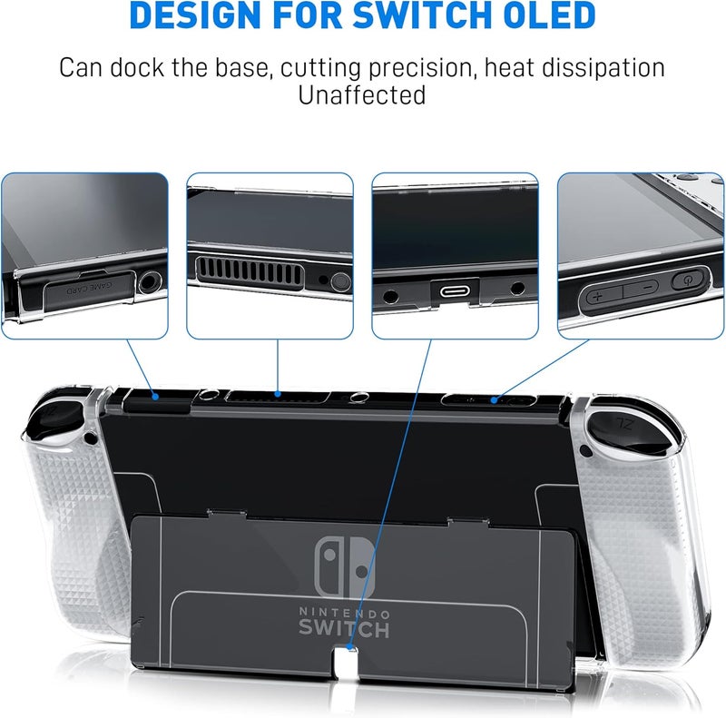GLDRAM Clear Case Set for Nintendo Switch OLED 2021, Upgrade Protective Case with PC Cover for Switch OLED Console, Transparent Lattice Pattern TPU Joycon Grip Case, Screen protector and Thumb Caps - Image 2