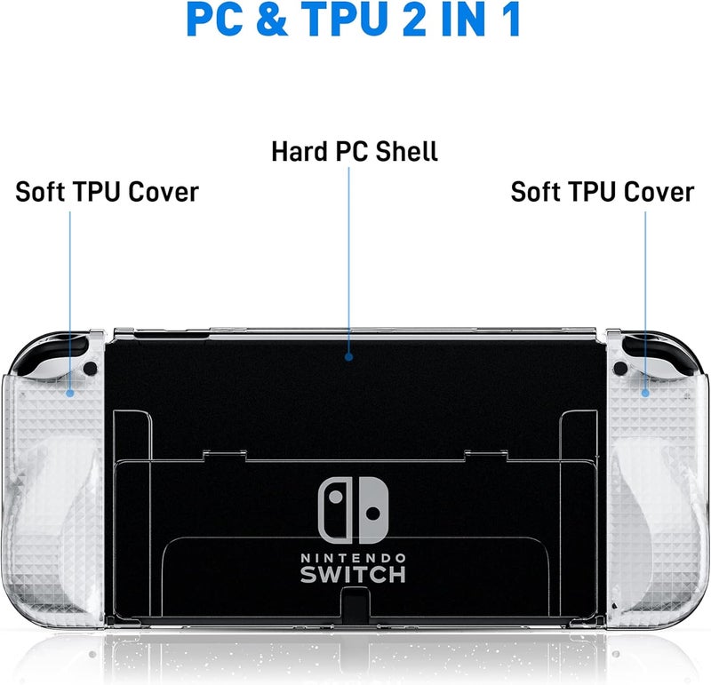 GLDRAM Clear Case Set for Nintendo Switch OLED 2021, Upgrade Protective Case with PC Cover for Switch OLED Console, Transparent Lattice Pattern TPU Joycon Grip Case, Screen protector and Thumb Caps - Image 5