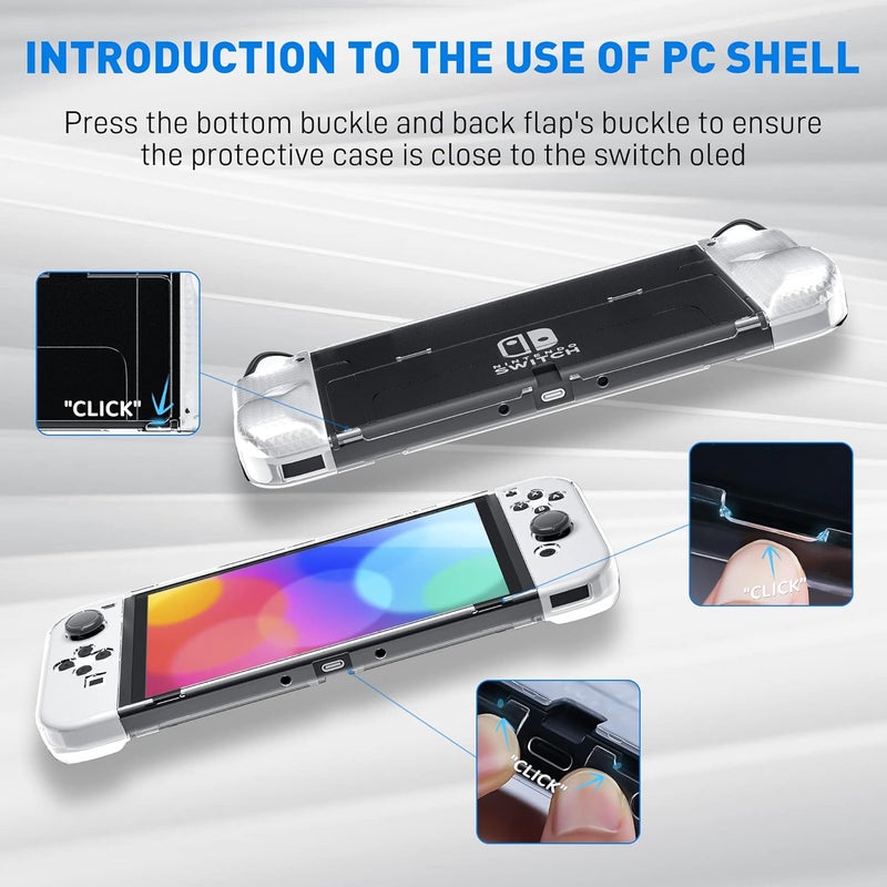 GLDRAM Clear Case Set for Nintendo Switch OLED 2021, Upgrade Protective Case with PC Cover for Switch OLED Console, Transparent Lattice Pattern TPU Joycon Grip Case, Screen protector and Thumb Caps - Image 4