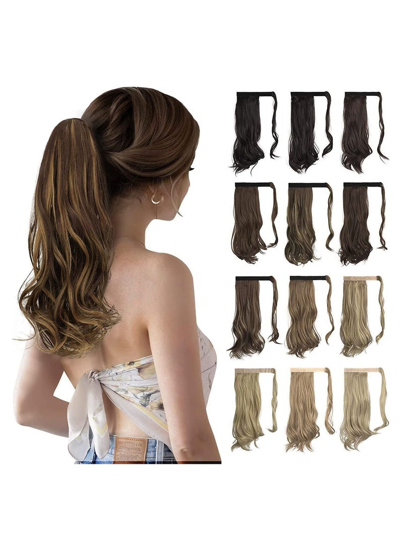 Estelle Curly Ponytail Extension 15 Inch Heat Resistant Synthetic Natural Wavy Hairpiece Wrap Around Pony Tail Hair Extensions for Women Dark Brown / Golden Auburn Curly - Image 3