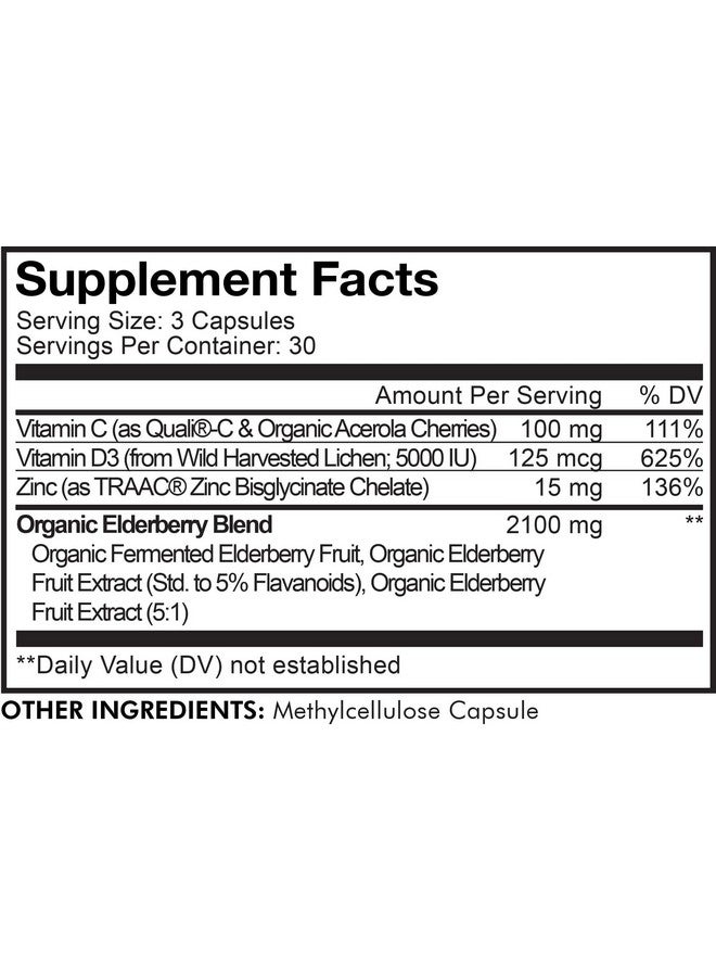 Codeage Organic Black Elderberry Supplement Vitamin C D Zinc Fermented Black Elderberries Vitamins Elderberry Fruit Extract Pills Concentrate Sambucus Berries Flavonoid Vegan 90 Capsules - Image 3