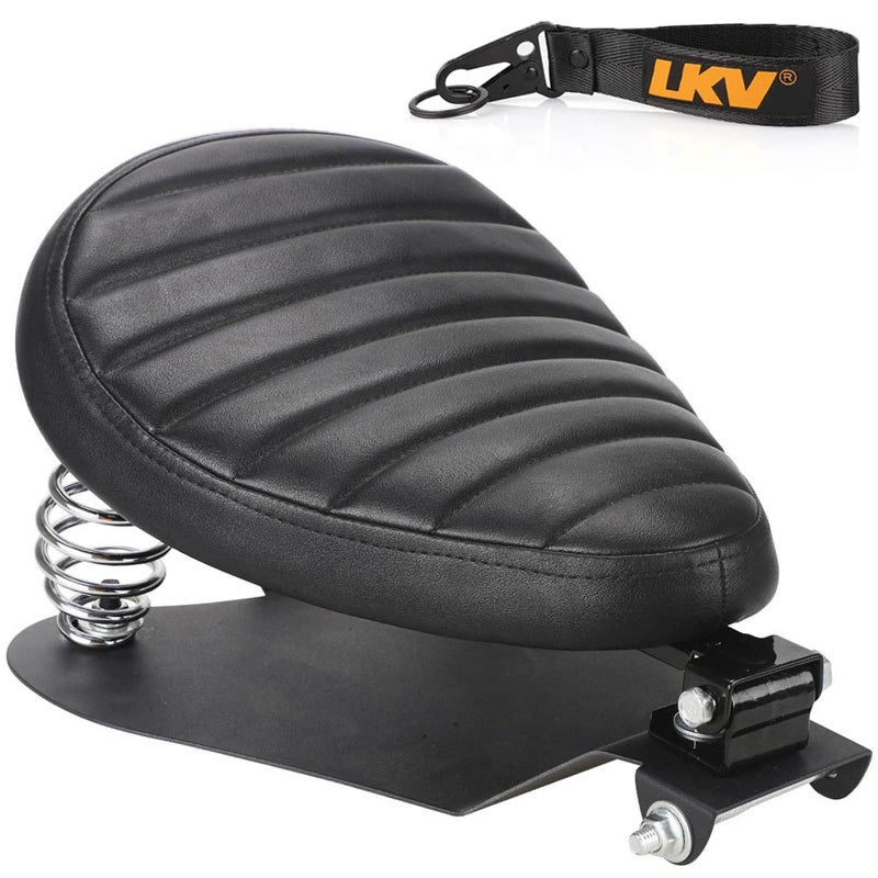 LKV Motorcycle Solo Driver Seat with Seatbase Mounting Hardware Kit Custom Chopper Bobber Seats Universal Fit for Harley Davidson Sportster XL 1200 883 48