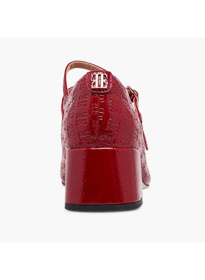 ELLE Women's Logo Embossed Block Heel Shoes with Double Buckle Closure - Image 5