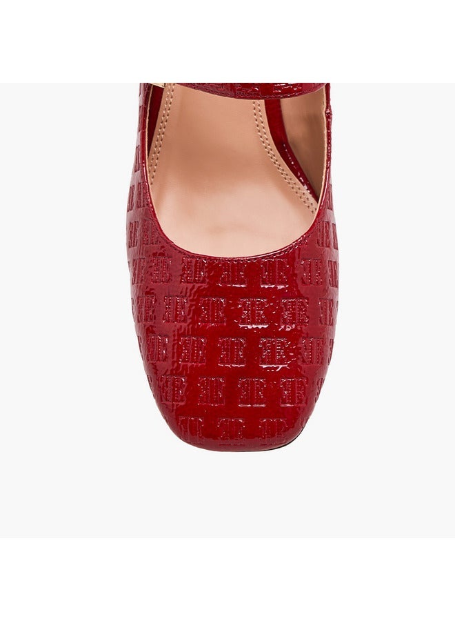 ELLE Women's Logo Embossed Block Heel Shoes with Double Buckle Closure - Image 4