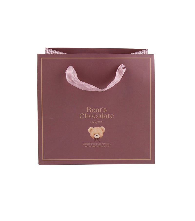 Bear Paper Handle Bag, Brown, 15 x 16 x 13 cm, Cute Bear-Themed Gift Bag with Handles for Party Favors, Treats, Gifts & Packaging - Image 1