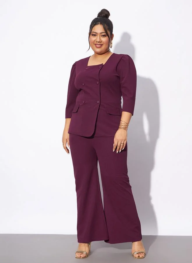 SASSAFRAS Plus Front Button Square Neck Top & Pants Co-Ords by Styli