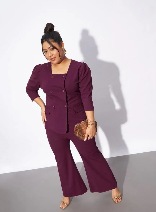 SASSAFRAS Plus Front Button Square Neck Top & Pants Co-Ords by Styli