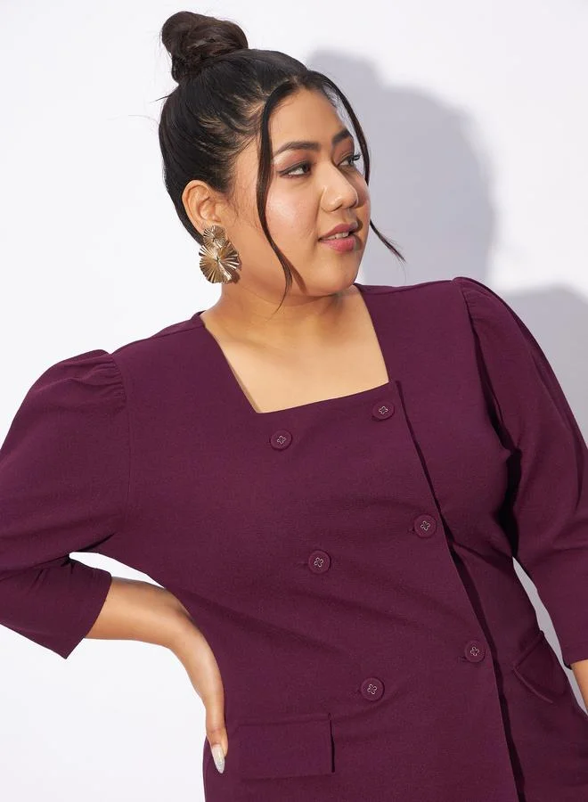 SASSAFRAS Plus Front Button Square Neck Top & Pants Co-Ords by Styli