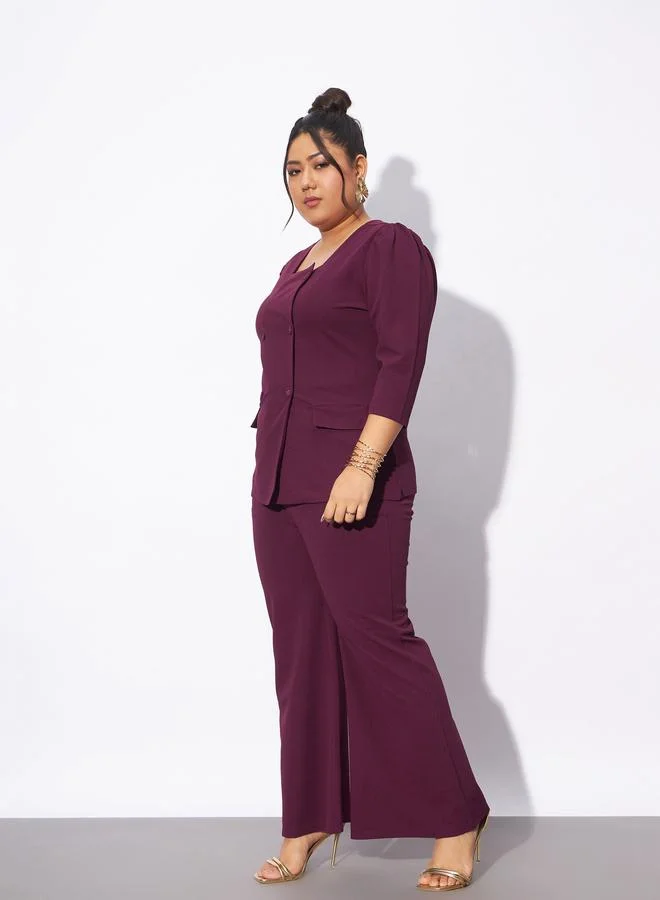 SASSAFRAS Plus Front Button Square Neck Top & Pants Co-Ords by Styli