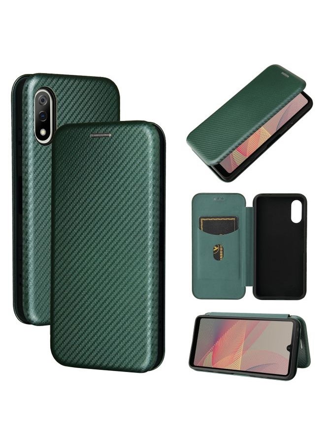 HuHa - Case Cover For For Sony Xperia Ace II Carbon Fiber Texture Horizontal Flip TPU + PC + PU Leather Case with Card Slot(Green) - Image 1
