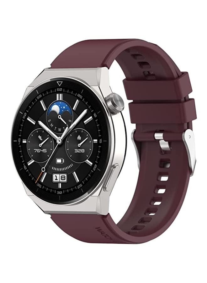 باند لساعة هواوي جي تي 3 برو 46 ملم 22 ملم برأس بارز وإبزيم فضي من السيليكون (أحمر خمري) - Image 1