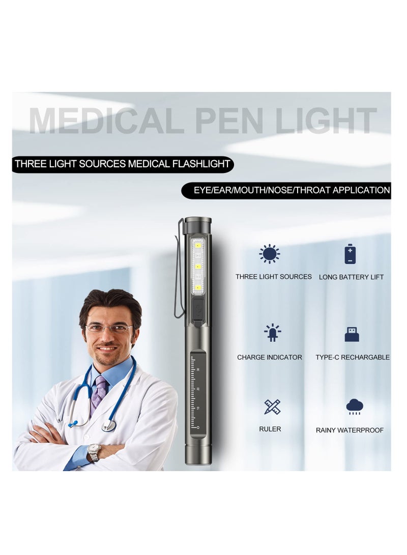 Diagnostic Medical Penlight, Rechargeable USB Pen Torch Light, Reusable LED Penlight with White/Yellow/UV Light, Built-in Battery, Pupil Gauge for Doctor, Nurse, Emergency 【Energy Class A+】 - Image 4