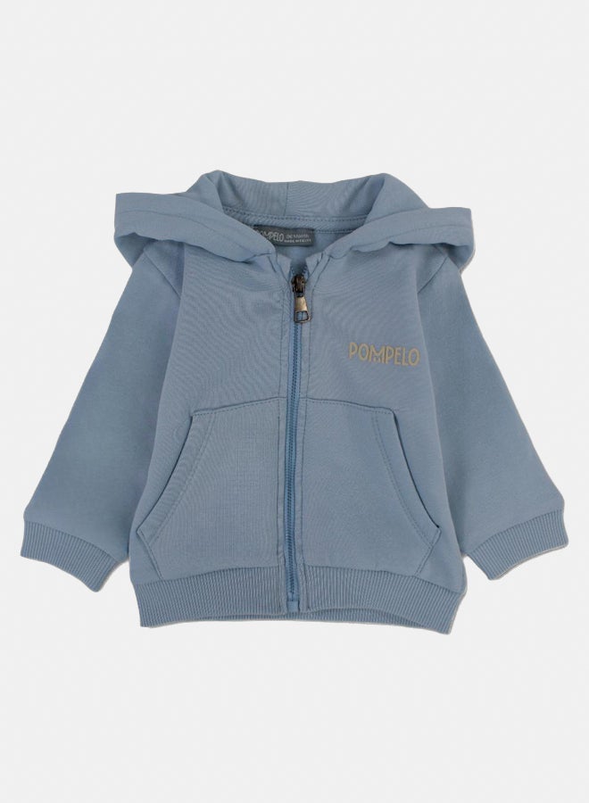 Pompelo Baby Boys Cotton Hoodie – Baby Blue with “Pompelo” Design - Image 1