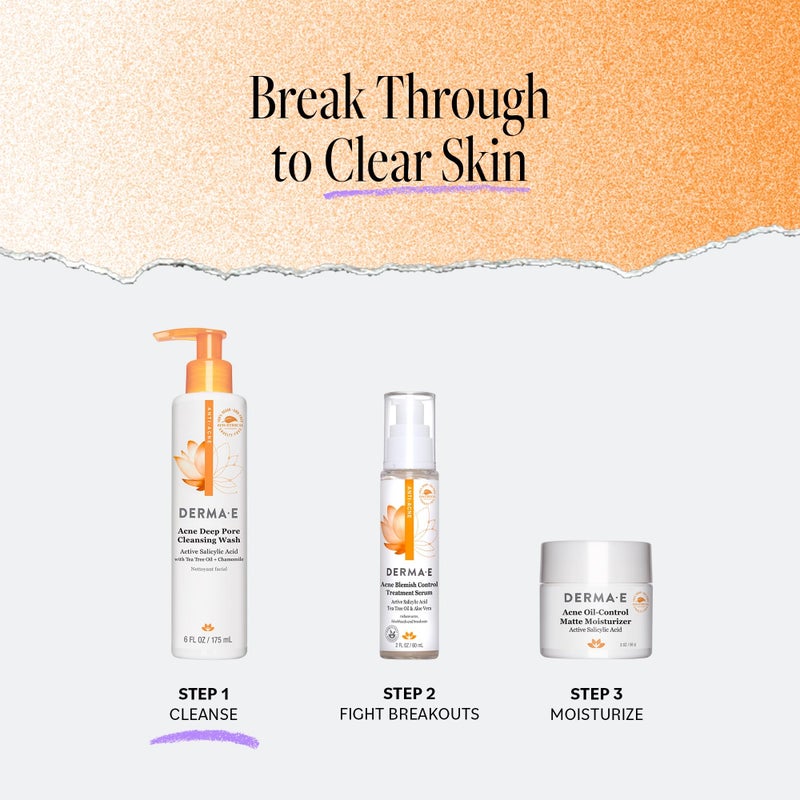 derma-e Derma E Acne Deep Pore Cleansing Wash â€“ Blemish Control Facial Cleanser with Salicylic Acid - Gentle Oil Control Face Wash Soothes and Balances Skin, 6 fl oz - Image 5