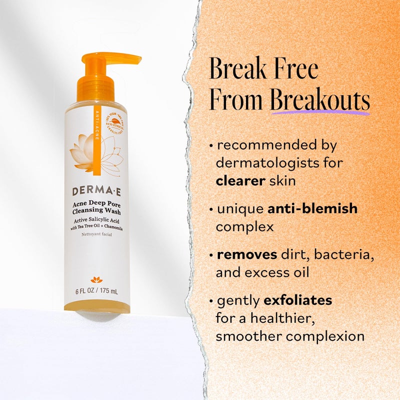 derma-e Derma E Acne Deep Pore Cleansing Wash â€“ Blemish Control Facial Cleanser with Salicylic Acid - Gentle Oil Control Face Wash Soothes and Balances Skin, 6 fl oz - Image 2