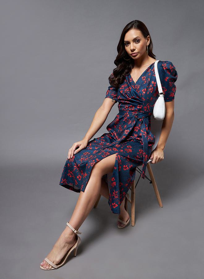 Miss Chase Miss Chase Floral Print Pocket Detail Wrap Midi Dress  - Image 1