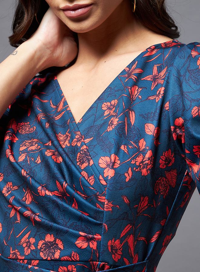 Miss Chase Miss Chase Floral Print Pocket Detail Wrap Midi Dress  - Image 4