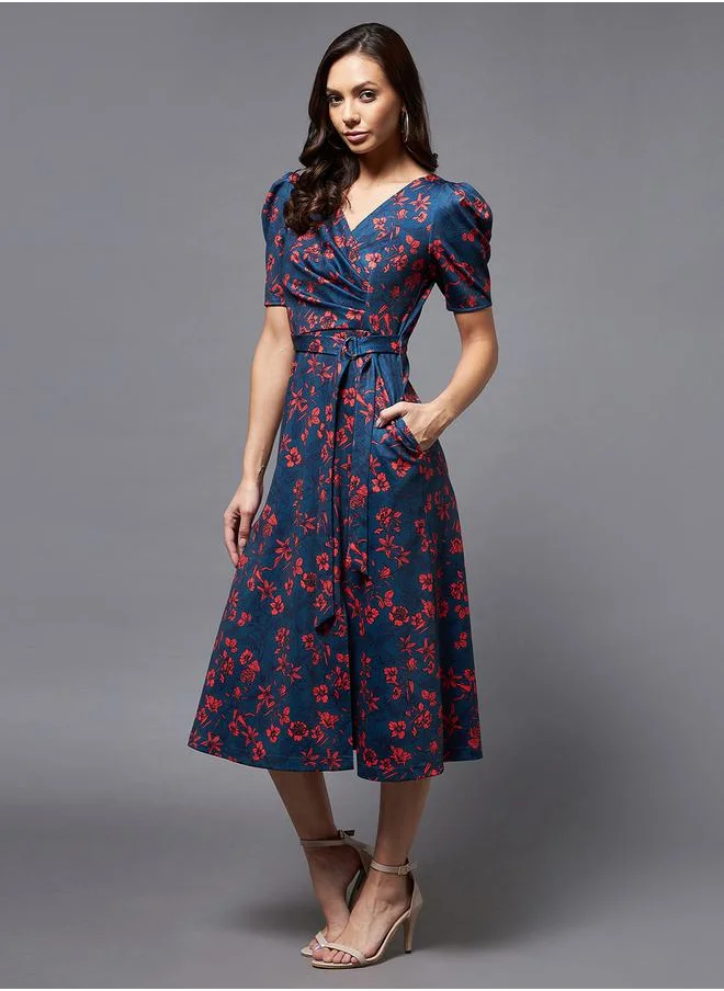 Miss Chase Floral Print Pocket Detail Wrap Midi Dress