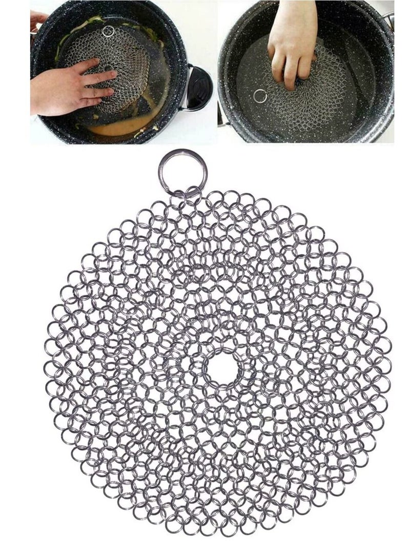 Rubik Stainless Steel Cast Iron Cleaner, 7 Inch Chainmail Scrubber for Cast Iron Frying Pan Pots Pre-Seasoned Dutch Ovens Waffle Grill Cleaning (7inch Round)  - Image 1