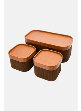 Muy Mucho 3 Pcs Storage Boxes With Lid Set 32 L x 12 H x 16 W, Brown  - Image 2