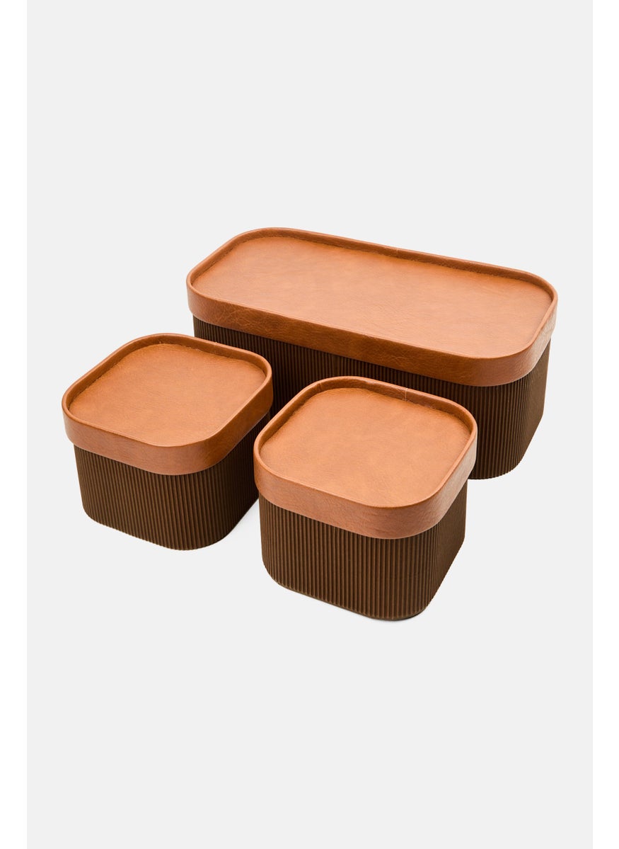 Muy Mucho - 3 Pcs Storage Boxes With Lid Set 32 L x 12 H x 16 W, Brown - Image 1