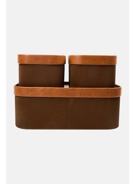 Muy Mucho 3 Pcs Storage Boxes With Lid Set 32 L x 12 H x 16 W, Brown  - Image 1