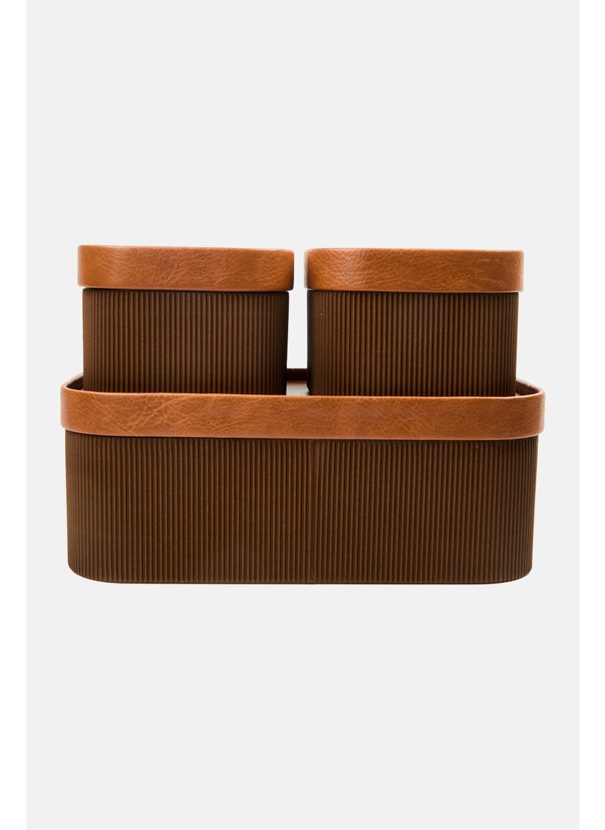 Muy Mucho - 3 Pcs Storage Boxes With Lid Set 32 L x 12 H x 16 W, Brown - Image 1