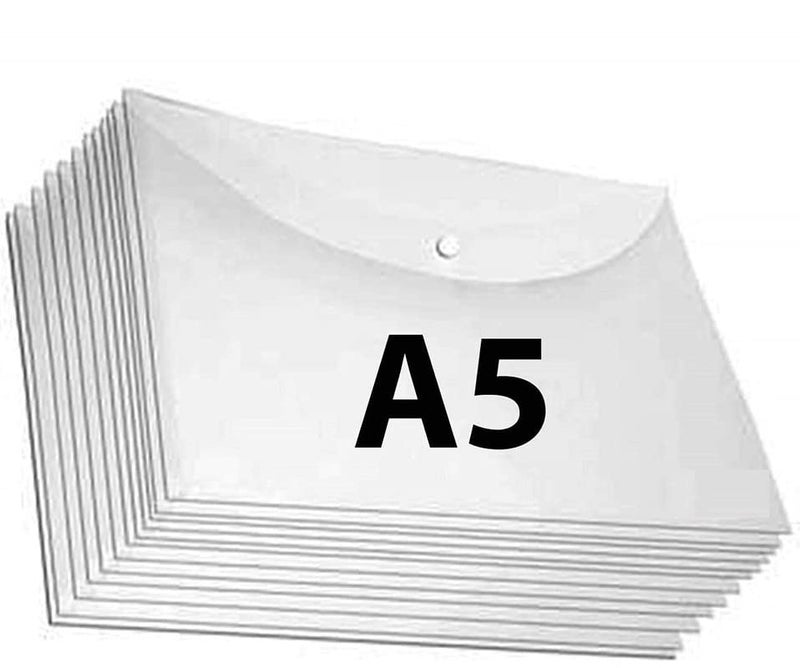 CAMPIO X A5/Voucher Size Clear Document Bags – White Transparent Plastic My Clear Bag with Snap Button Closure | 6.5 x 9.25 inch File Folder for Bills, Vouchers & Papers (Pack of 10) - Image 1